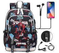 (4) Spiderman USB-Laptop-Reiserucksack für Jungen, Mädchen, Kinder, Teenager, Studenten, Männer, Frauen