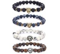 4 Stuck Lavastein Armband Perlen Armbänder für Herren und Damen Natur Stein Armbänder