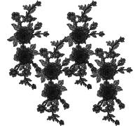 4 Stück 3D-Gestickte Blumen-Spitzen-Applikation Schwarze, Bügelflicken Blumen Applikationen zum Aufnähen Flicken Zum Aufbügeln Gestickte Aufnäher Applikation für Brautkleider DIY Kleidung Jeans