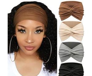4 Stück afrikanische breite Stirnbänder für Frauen, Große Größen Kopftücher, geeignet für Sport & Fitness, elastisch rutschfest, bohemian Stil Herbst/