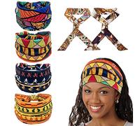 4 Stück afrikanische Stirnbänder, 2 Stück Seide, Bohemian Kopfbedeckung, Retrodruck, dehnbares Haarband, modisches Haar-Accessoire für Frauen