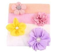 4 Stück Baby Blumen Charm Stirnband, elastisches Haarband, Turban Kopfbedeckung, dekorativer Haarschmuck für Neugeborene, Kleinkinder, bunte Stoff Kopfbedeckungen