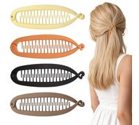 4 Stück Banana Clip,Bananenspange Haare,Vintage Matt Damen Banana Clip Dünnes Dickes Haar,Französische Bananen Haarspangen für Lockiges Oder Glattes Haa Pferdeschwanz Half Up Frisuren(4 Farben)