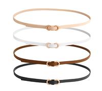 4 Stück Elegante Dünne Gürtel - Schmale Damengürtel Mit Metallschnalle, Extra Dünn Hüftgürtel, PU-Material, Schnallenlose Verstellbare Modelle - Geeignet Für Kleider