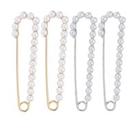 4 Stück Große Broschennadeln, Sicherheitsnadel mit Perlen, Schleppennadel für Brautkleid, Safety Pin Necklace, Damen Mädchen Kleidung Accessoire