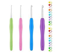 4 Stück Häkelnadel Set, 4 Größen Ergonomische Häkelnadel Metall, mit Bunte Silikongriff und 10 Maschenmarker,1 Maßband, für Anfänger und Häkelliebhaber (2/3/4/5 mm)