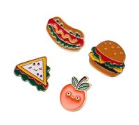 4 Stück Hamburger Brosche Cartoon Anstecker aus Zinklegierung | Verspieltes Motiv, Resistent gegen Verformung, für Alltag und Themen Events, Sammler und Fans