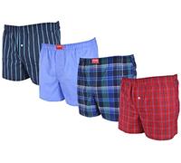 4 Stück Herren Boxershorts, lockere, gewebte Boxer aus Baumwolle, Verschiedene Karierte und gestreifte Design gemischt, Loose fit; Gr. XXL locker American Lower East Schiesser Boss Hilfiger Joop Puma