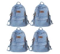 4 Stück Herren Damen Denim Rucksack, Vintage Grunge Jeans Rucksäcke, Blau, Jeans, Laptop-Rucksack, Retro-Rucksack für Studium Reisen Arbeit (Hellblau)