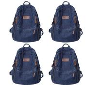 4 Stück Herren Damen Denim Rucksack, Vintage Grunge Jeans Rucksäcke, Blau, Jeans, Laptop-Rucksack, Retro-Rucksack für Studium Reisen Arbeit (Dunkelblau)