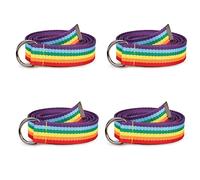 4 Stück Herren Damen Gürtel RegenbogenGürtel, 135 Cm Gürtel Mit Doppelter Ringschnalle, Gestreifter Kontrast Plus Größe Canvas-Gurtband, Beiläufiger Wilder Super Langer Dekorativer Segeltuchgürtel