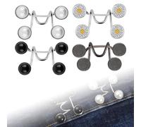 4 Stück Hosenbund Enger Machen,Hosen Enger Machen Clip,Hosenknopf Zum Enger Machen,Jeans Knöpfe Ohne Nähen,Hosenknöpfe für Jeans (1 Waffenfarbe + 1 Perlenschwarz + 1 Perlenweiß + 1 Daisy)