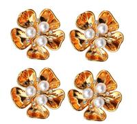 4 Stück Knopfabdeckungen Damen, Button Covers Clip Mit Strassknöpfe Und Perlen Knopfschmuck Zum Anklipsen Für Bluse Nähen DIY(Gold)