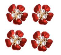 4 Stück Knopfabdeckungen Damen, Button Covers Clip Mit Strassknöpfe Und Perlen Knopfschmuck Zum Anklipsen Für Bluse Nähen DIY(Rot)