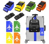 4 Stück Koffergurt & 4 Stück Kofferanhänger & 2 Stück Fügen Sie Eine Tasche Gepäckgurte Hinzu, Kofferband Gurt, Einstellbare Kofferbänder, Auffällig Luggage Strap für Koffer (Gemischte Farben)