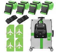 4 Stück Koffergurt & 4 Stück Kofferanhänger & 2 Stück Fügen Sie Eine Tasche Gepäckgurte Hinzu, Kofferband Gurt, Einstellbare Kofferbänder, Auffällig Luggage Strap für Koffer (Grün)