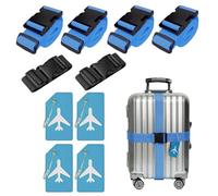 4 Stück Koffergurt & 4 Stück Kofferanhänger & 2 Stück Fügen Sie Eine Tasche Gepäckgurte Hinzu, Kofferband Gurt, Einstellbare Kofferbänder, Auffällig Luggage Strap für Koffer (Hellblau)