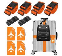 4 Stück Koffergurt & 4 Stück Kofferanhänger & 2 Stück Fügen Sie Eine Tasche Gepäckgurte Hinzu, Kofferband Gurt, Einstellbare Kofferbänder, Auffällig Luggage Strap für Koffer (Orange)