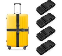4 Stück Koffergurt Set - Verstellbare Gepäckgurte mit Adressschild, Kreuz-Kofferband für sicheren Transport, Koffersicherung für Reisen, Premium-Nylongurte Längenverstellbar 1 -2 Meter Schwarz