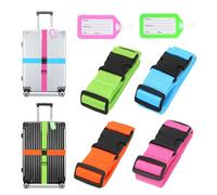 4 Stück Koffergurte, Kofferband Gurt Set mit 2 Etiketten, Verstellbare Gepäckgurte Koffer Gurtband Auffällig, Kofferbänder für Reisen Flugreise (4 Farben)