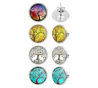 4 Stück Lebensbaum-Ohrringe, Edelstahl-Ohrringe, Damen-Ohrringe, Vintage-Ohrringe, Türkisfarbene Ohrringe, Modische Ohrringe, Geeignet Für Geburtstage, Partys, Abschlussball (4 Farben)