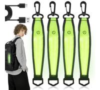 4 Stück LED Blinklicht Schulranzen, 3 Modi USB Aufladbar Reflektierende Anhänger, Kinder Sicherheitslicht Reflektoren Schulranzen, Wasserdichte Reflektor Anhänger für Schulranzen Rucksack (Grün)
