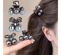 4 Stück Mini-Haarspangen in Kirschform, niedliche Perlenklauen-Clips für Frauen und Mädchen, kleine Kirsch-Klauen-Clip für halbe Up-Styles, graue Metallfedern, Haar-Accessoires, Geburtstagsgeschenk