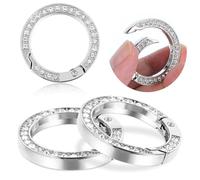 4 Stück Mini Karabinerhaken Klein Karabiner Runde 25 mm Schlüsselringe Karabiner Diamant Spaltring Strass O Ring Metall Schlüsselanhänger Haken Clip für Geldbörse DIY Handwerk (Silber)