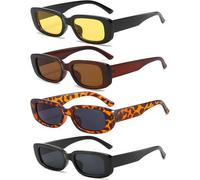 4 Stück Rechteckige Sonnenbrillen Set Damen Retro Trendy Vintage