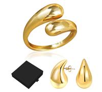 4 Stück Ring Damen Set, 1 Gold Ringe Damen mit 1 Paar Gold Ohrringe und 1 Geschenkbox, Schmuck Geschenk für Valentinstag, Liebesgeschenk, Liebhaber, Ehefrau, Freundin, Frauen