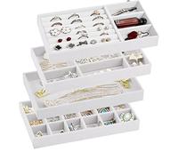 4 Stück Schmuckaufbewahrung Schublade, Stapelbares Schmucktablett, Schmuckkästchen mit Herausnehmbaren Trennwänden und Samtfutter - Schmuck Organizer für Ringe, Halsketten, Ohrringe und Armbänder