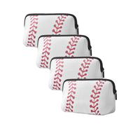4 Stück Softball-Kosmetiktasche mit Baseball-Aufdruck, Make-up-Tasche mit Reißverschluss, Reise-Kosmetiktasche, Softball-Geschenke, weiß