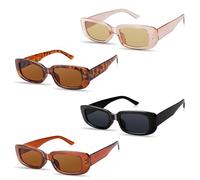 4 Stück Sonnenbrille Damen,Sunglasses Woman,Vintage Rechteckige Sonnenbrille,Retro Sonnenbrillen Bunt Set,Y2k Women Coole Schmal,Brille Mit Schutz Sunglasses,Eckig 90er Trendy Brille für Damen/Herren