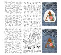 4 Stück Stickvorlagen Wasserlöslich Selbstklebend Stickaufkleber Stickvorlagen Wasserlösliches Stickvlies Stickerei Transferpapier Stickmuster, für Stoffstickerei,für DIY HandnäHliebhaber Stickerei