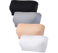 4 Stücke Damen Bandeau BH (XL-XXL, Schwarz, Weiß, Hautfarbe, Grau)