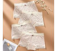 4 Stücke Damen Baumwoll Blumen Muster Hipster Höschen, süße Schleifenapplikation, sexy Spitzenbesatz, bequem & minimalistisch, geeignet für den täglic