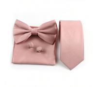 4 Stücke Herren Business Mode Uni Polyester Krawatte & Fliege & Einstecktuch & Manschettenknöpfe Set, geeignet für Hochzeit, Feier und täglichen Gebra