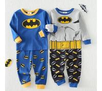 4 Stücke Jungen Schlafanzug Set, Cartoon Superhelden Muster, weicher Strick Rundhals Langarm Top und Hose mit elastischem Bund