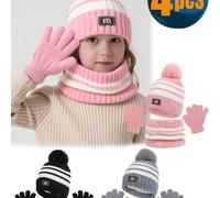 4 Stücke Kinder Winter Mütze und Schal Set, warme gestrickte Beanie Mütze und Schal für Kinder im Alter von 3-8 Jahren