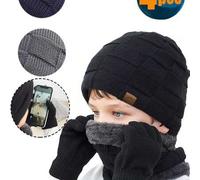 4 Stücke Kinder Winter Mütze und Schal Set, warme gestrickte Beanie Mütze und Schal für Kinder im Alter von 3-12 Jahren, Schwarz