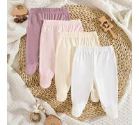 4 Stücke/Packung Neugeborene Baby Mädchen einfarbig Weiß, Rosa, Schwarz, Grau Strampler Leggings - Weich, dehnbar geripptes Strickgewebe, bequeme Pass