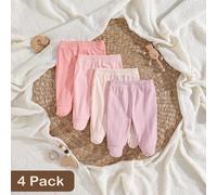 4 Stücke/Packung Neugeborene Baby Mädchen einfarbig Weiß, Rosa, Schwarz, Grau Strampler Leggings - Weiche, dehnbare gerippte Strickware, bequeme Passf