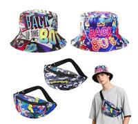 4 Stücke Retro 80er/90er Fischerhüte Bucket Hat, 2 Wendbarer Bucket Hat + 2 Hip Hop Umhängetasche, Hiphop Rock Scrawl Fischerhut Modische, Anglerhut Sonnenhut Faltbar Fishing Hut für Strand Hip-Hop