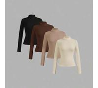 4 Stücke/Set lässiger einfarbiger vielseitiger Layering Slim Fit Rollkragenpullover für Damen, Herbst/Winter