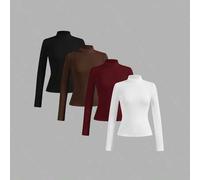 4 Stücke/Set lässiger einfarbiger vielseitiger Layering Slim Fit Rollkragenpullover für Damen, Herbst/Winter