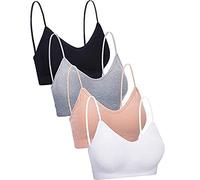 4 Stücke V Ausschnitt Cami BH Gepolstert Nahtlose Bralette Träger Schlafen BH für Frauen Mädchen, Schwarz, Weiß, Grau, Hautfarbe, XX-Large