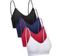 4 Stücke V Hals Cami Top BH Gepolstert Nahtlose Bralette Träger Schlafen BH für Damen Mädchen (Retro Stil, L-XL)