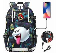 (4) Super Mario 3D-Druck USB-Jugend-Studentenrucksack - 18-Zoll-Tasche mit großer Kapazität für Männer