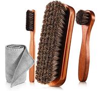 4-teiliges Rosshaar-Glanz-Schuhbürsten-Set, Polier-Applikatoren, Reinigung von Lederschuhen, Stiefeln, Pflegebürsten, Wildleder-Reinigungsbürste mit Mikrofaser-Schuhtuch (4 Stück, Stil A)