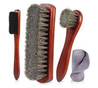 4-teiliges Rosshaar-Glanz-Schuhbürsten-Set, Polierbürste für Leder, Wildleder, mit Mikrofasertuch